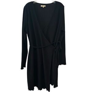 Madewell Women's True Black Ribbed Knit Wrap‎ Mini Dress in Size XL